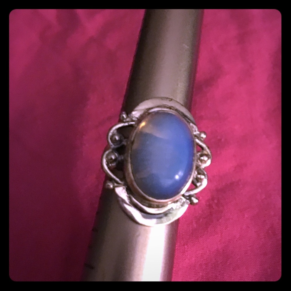 Sterling silver Bali design opalite ring